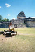 04-21-02 06a Chichen Itza Darlena in front of Observatory.jpg (25318 bytes)